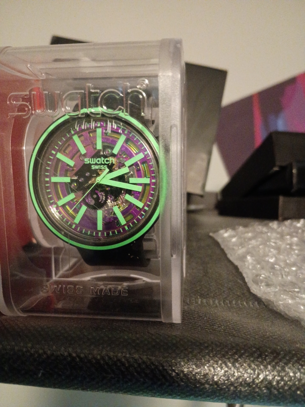 Swatch Purple Dial with Neon Green Accents Watch